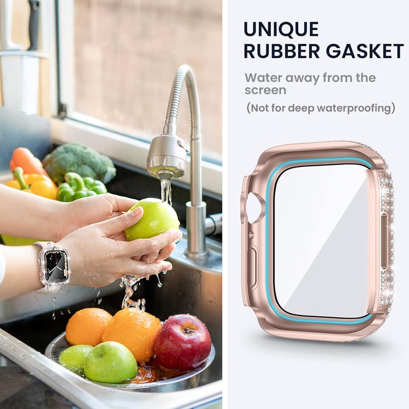 Tensea [2 in 1 for Waterproof Apple Watch Screen Protector Case 45mm Series 9/8/7 Accessories, 360 iWatch Diamond Front Bumper with Glass Film and Back Bumper, Bling Face Cover Women, 45 mm - Image 4